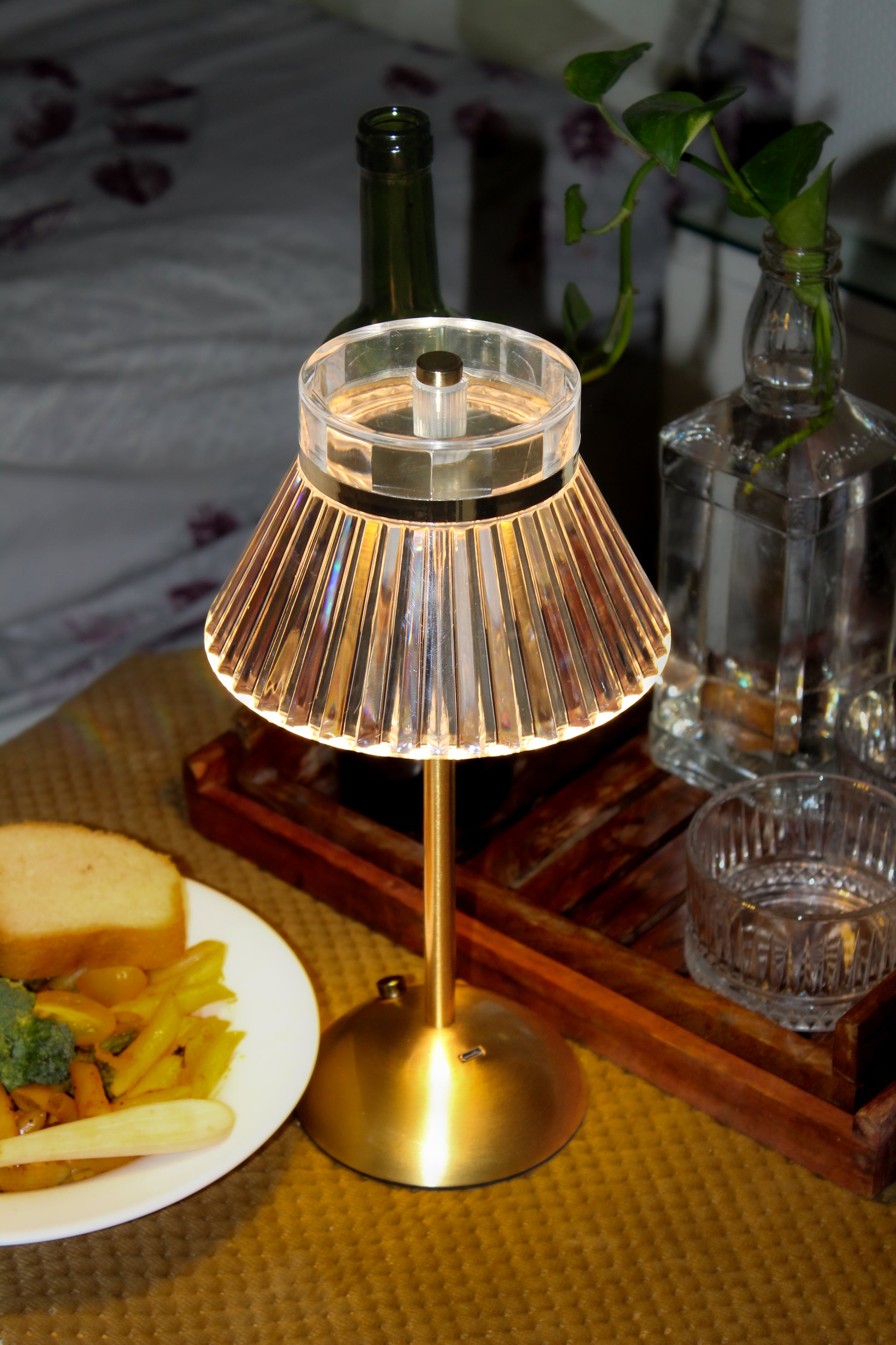Side profile of the Prism Glaze metal lamp showing its unique architectural silhouette with Close Up.