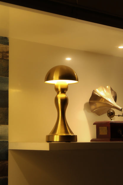 Texture shot of the matte champagne finish on the Garnish Fumella Cap lamp.