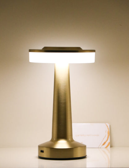 Retro Dune Sleek Metal Lamp - Touch Sensor , Close Product Picture, Retro Dune Sleek cordless lamp by Garnish, featuring mid-century design and polished brass.